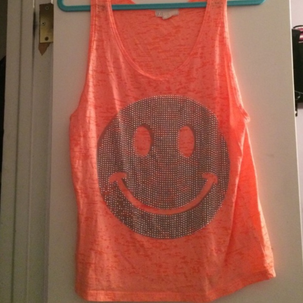 Forever 21 Neon Orange Smiley Tank Top